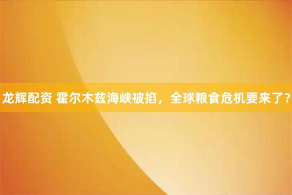 龙辉配资 霍尔木兹海峡被掐，全球粮食危机要来了？